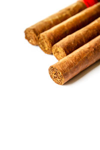 Close-up of cookies against white background