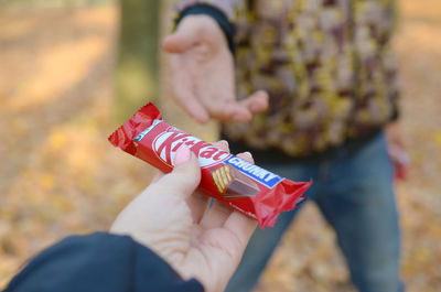 Close-up of hand holding umbrella