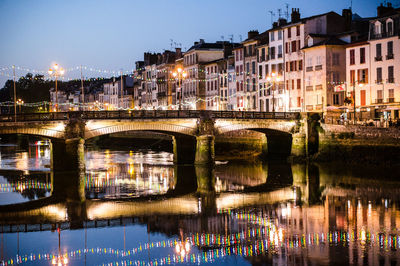 Reflection of illuminated buildings in water