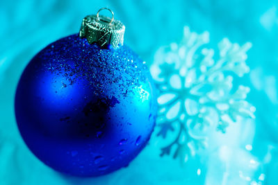 Close-up of blue christmas decoration