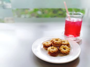 Close-up of breakfast served on table