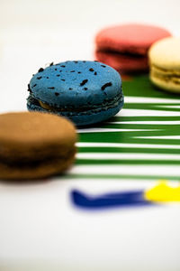 Close-up of macarons on table