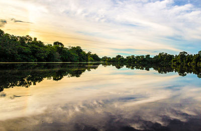 Scenic view of lake against sky during sunset