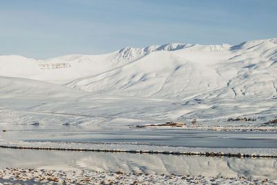 Scenic view of snowcapped mountains against sky