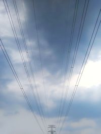 Low angle view of electricity pylon against sky