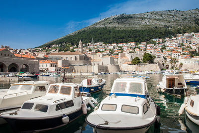 Dubrovnik city old port marina and fortifications