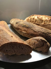 Close-up of bread in plate on table