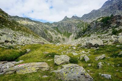 Rocky landscape at the foot of die pizzo campo tencia mountain range, ticino, switzerland