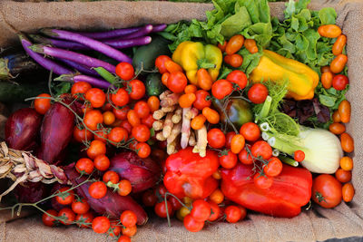 View of fruits and vegetables at market stall