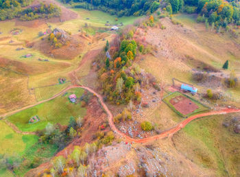 High angle view of road amidst field