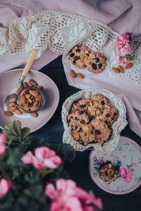 High angle view of food on table