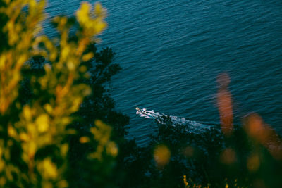 High angle view of ship in sea