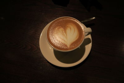 High angle view of coffee on table