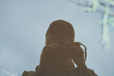 Low angle view of statue against the sky