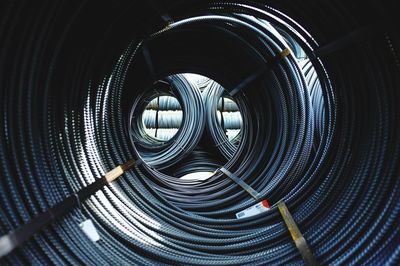 Rolls of metal rods at construction site