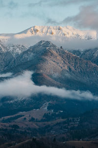 Aerial view of snowcapped mountains against sky