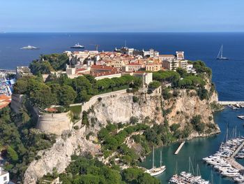 High angle view of prince palace and old city of monaco 