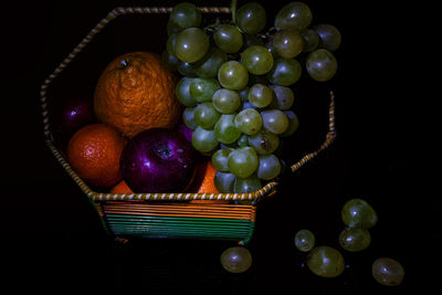 Close-up of grapes in basket