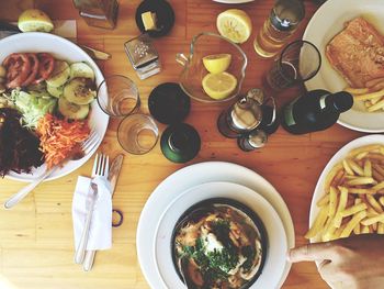 High angle view of food in plate