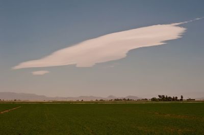 Scenic view of farm against sky