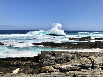 Scenic view of sea against clear sky