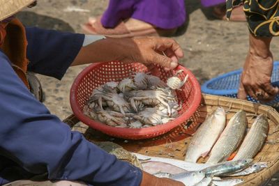 High angle view of fish at market