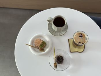 High angle view of coffee on table