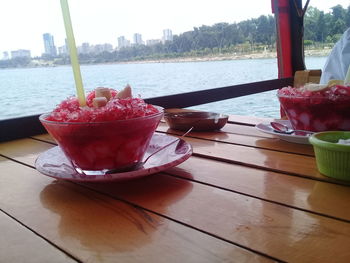 Close-up of ice cream on table