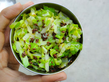 High angle view of salad in bowl