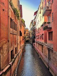 Canal amidst buildings in city against sky