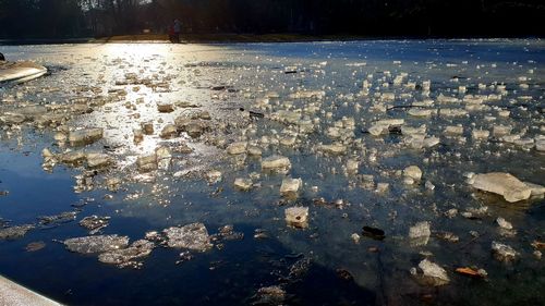 High angle view of frozen lake