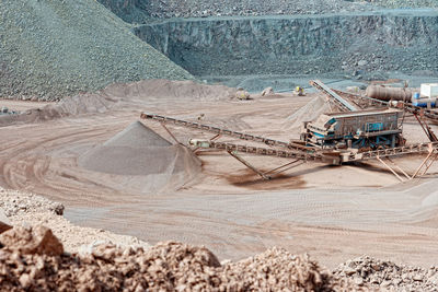 High angle view of machinery at quarry