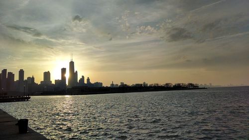 City skyline at sunset