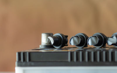 Close-up of camera on table