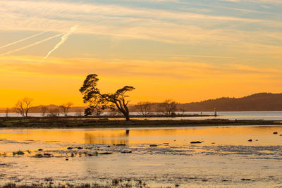 Scenic view of land against sky during sunset