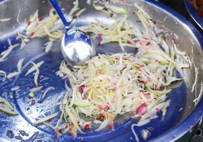 High angle view of chopped vegetables in bowl