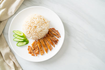 High angle view of food in plate