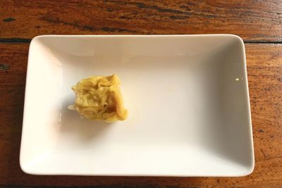 High angle view of bread in plate on table