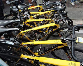 High angle view of bicycle parked on road