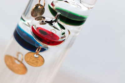 High angle view of wine in glass on table