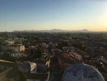 High angle view of buildings in city