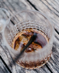 High angle view of glass on table