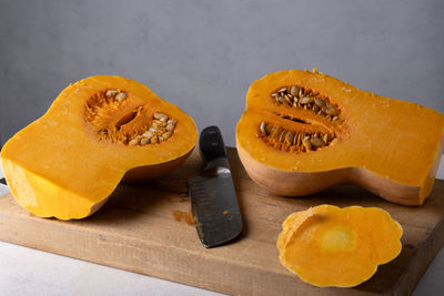 Close-up of pumpkins on table