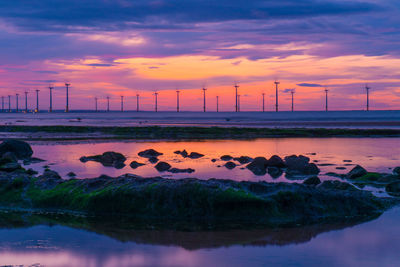 Scenic view of river against sky during sunset