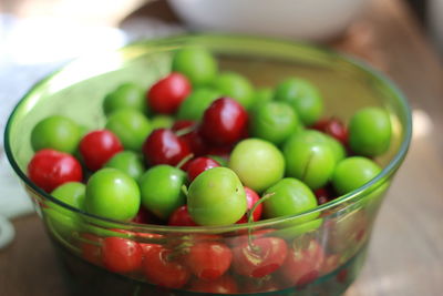 Close-up of fruits in bowl on table