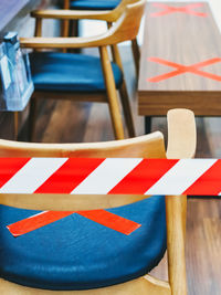 Close-up of flags on table