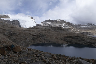 Scenic view of mountains against sky during winter