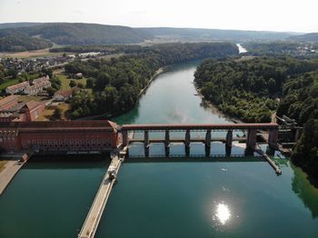 High angle view of bridge over river against sky