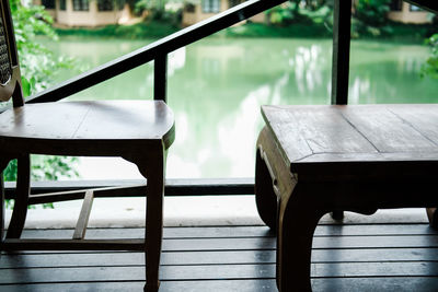 Empty bench and table in park