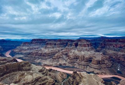 Scenic view of dramatic landscape against cloudy sky